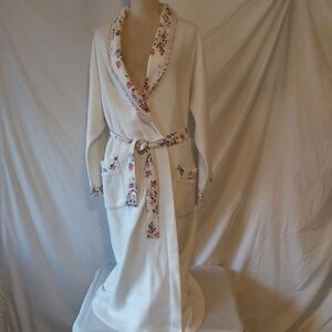Vintage Komar Earth Angel Women's Floral Trim White Robe Size Large.